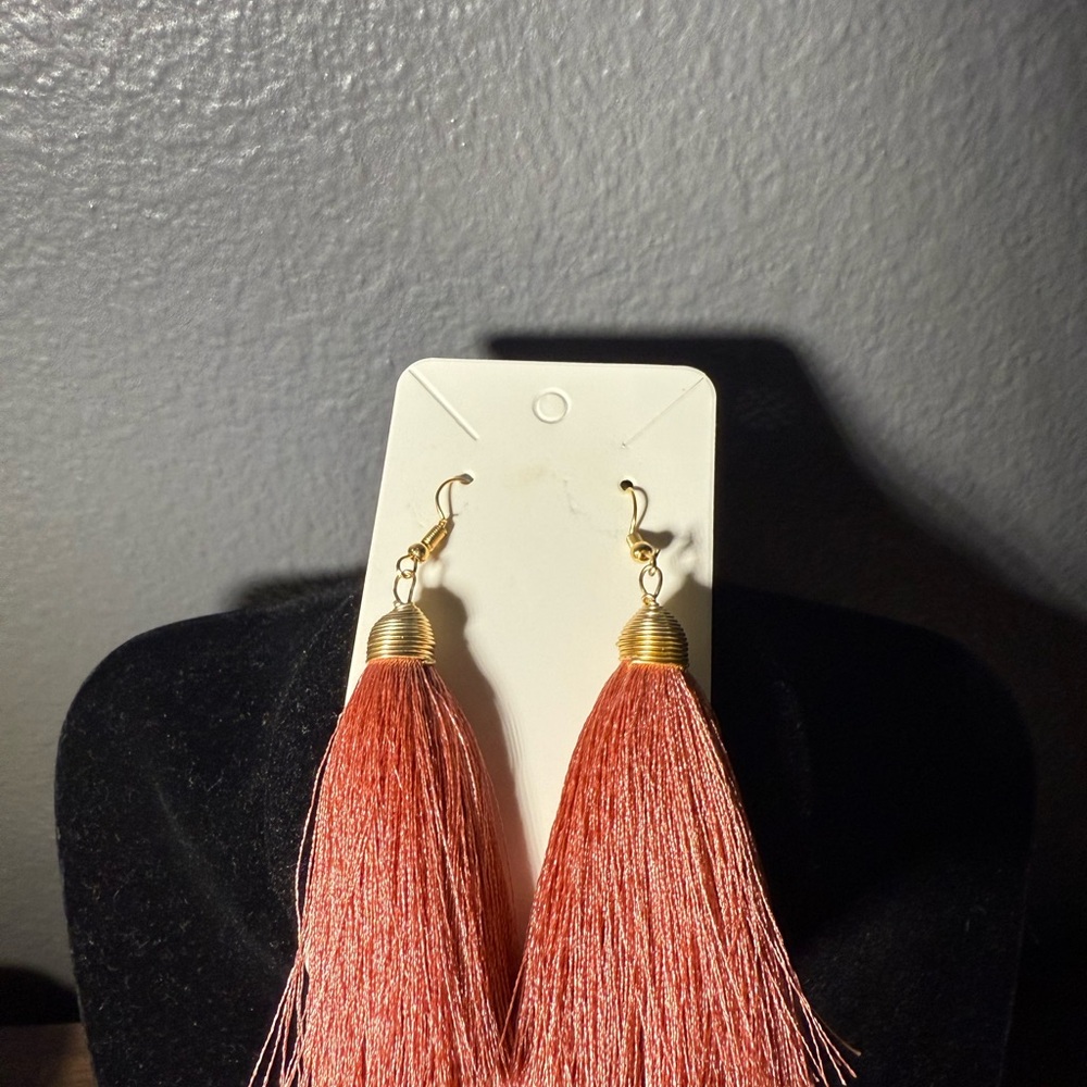 Elegant Gold and Pink Tassel Earrings